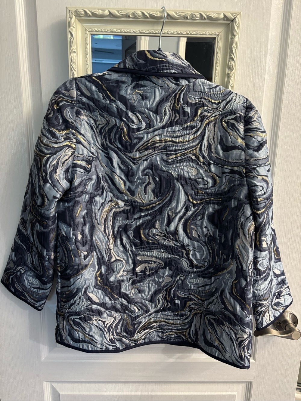 Chico's Quilted Swirl Jacket - Navy, Gray & Gold